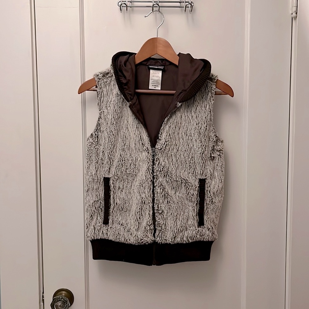 Patagonia XS zip hood shaggy Sherpa Vest - dark brown